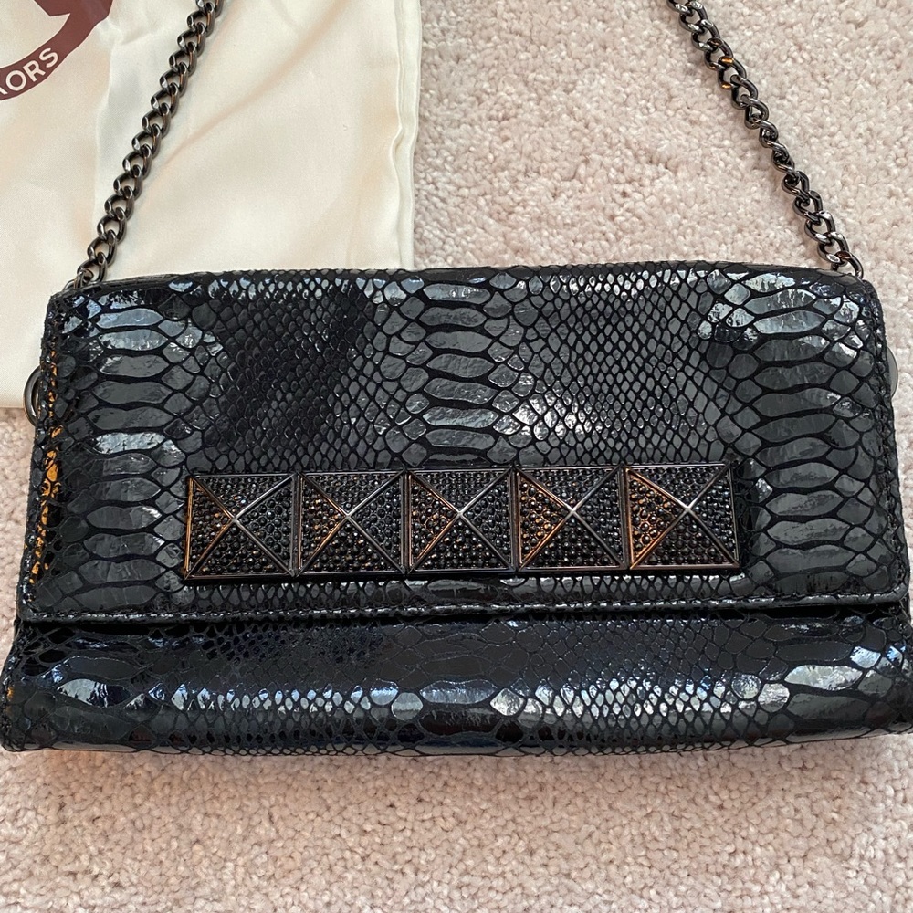 Black Michael Kors Python Embossed Clutch Bag